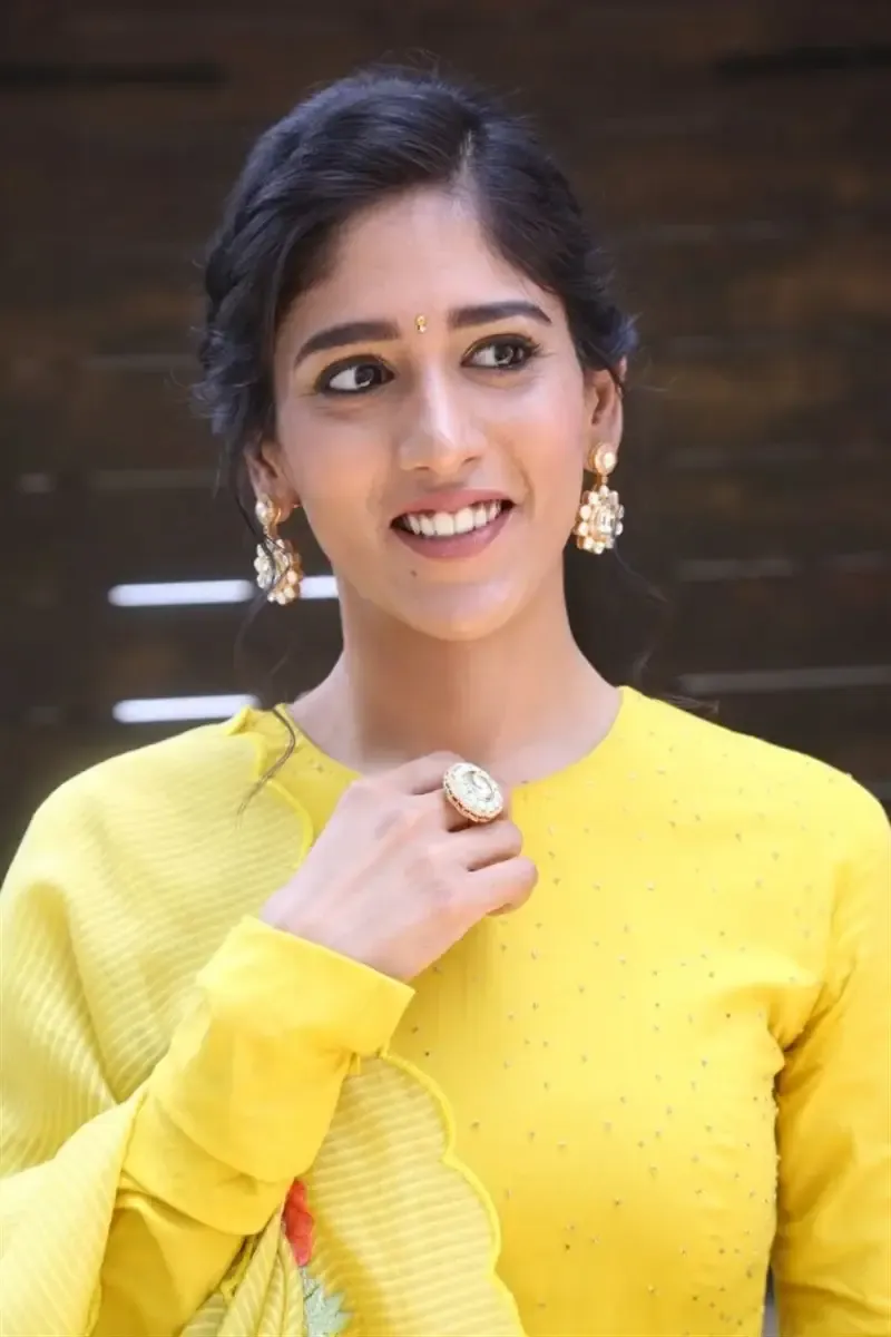 ACTRESS CHANDINI CHOWDARY IN YELLOW DRESS AT MOVIE TEASER LAUNCH 2